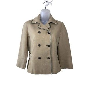 Vintage 90s ICB Womens Designer Jacket Tan Double Breasted Belted Size 4 Lined